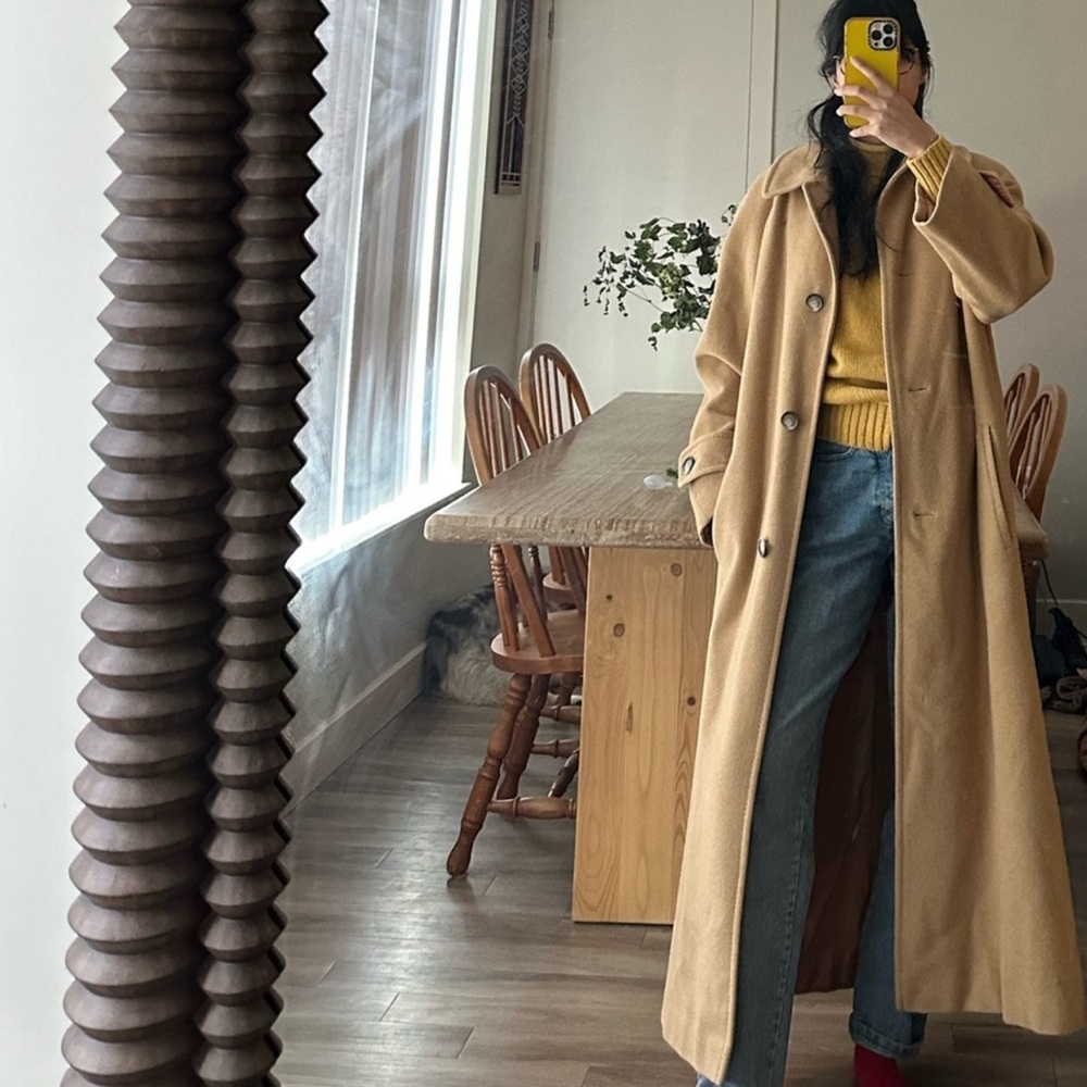 Vintage 90s Camel Hair Wool Tan Coat - Picture 2 of 14